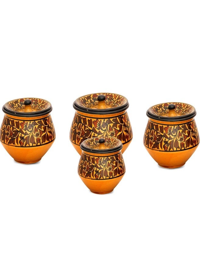 كافيين طقم أواني تقديم سيراميك مصنوعة يدويًا من الحجر، لون بني، مكون من 4 قطع، بنقشة الكافيين. - Image 5